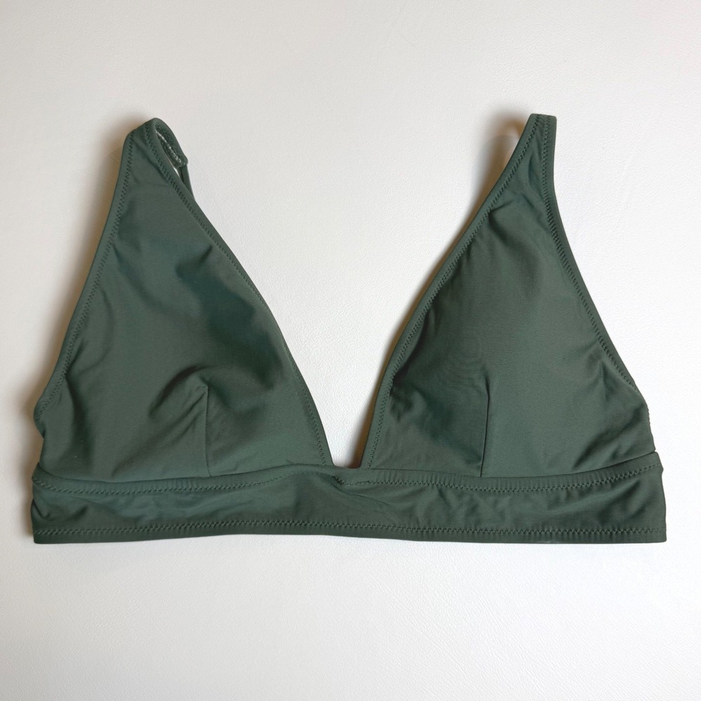 J.Crew Olive Green Triangle Bikini Top Large Minimalist Earthy Boho Swimwear